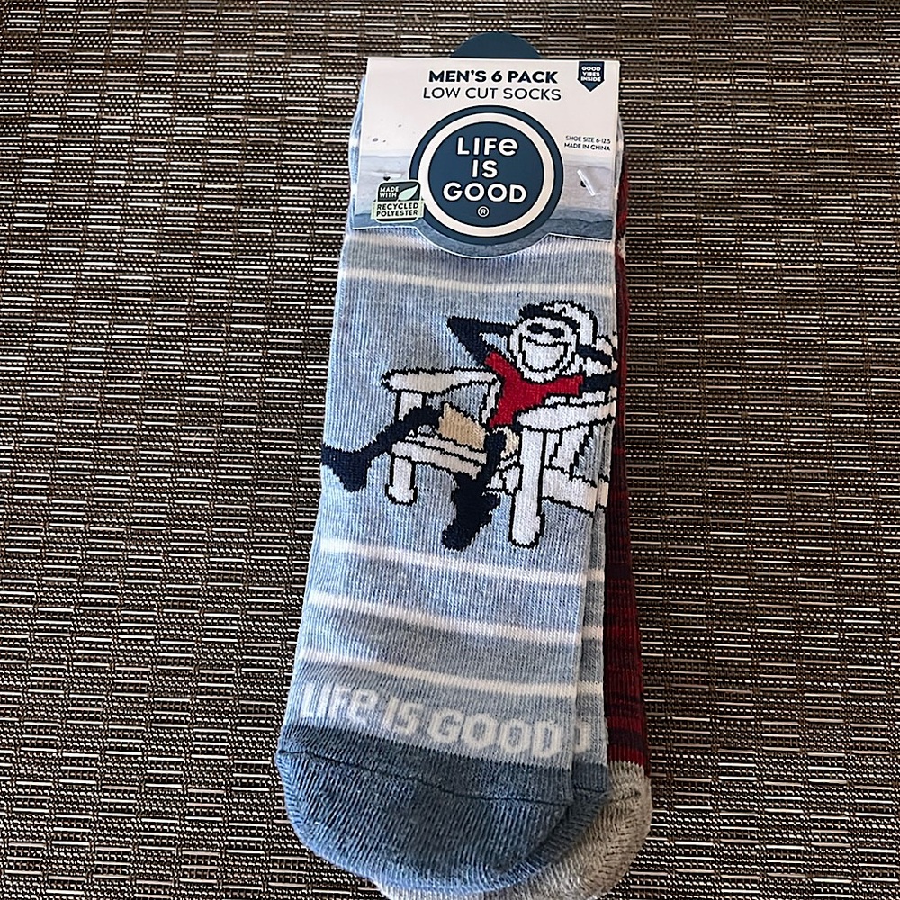 LIFE IS GOOD Low Cut Socks Mens Blue Vacation Fun Size 6-12.5 Lightweight 6 Pair